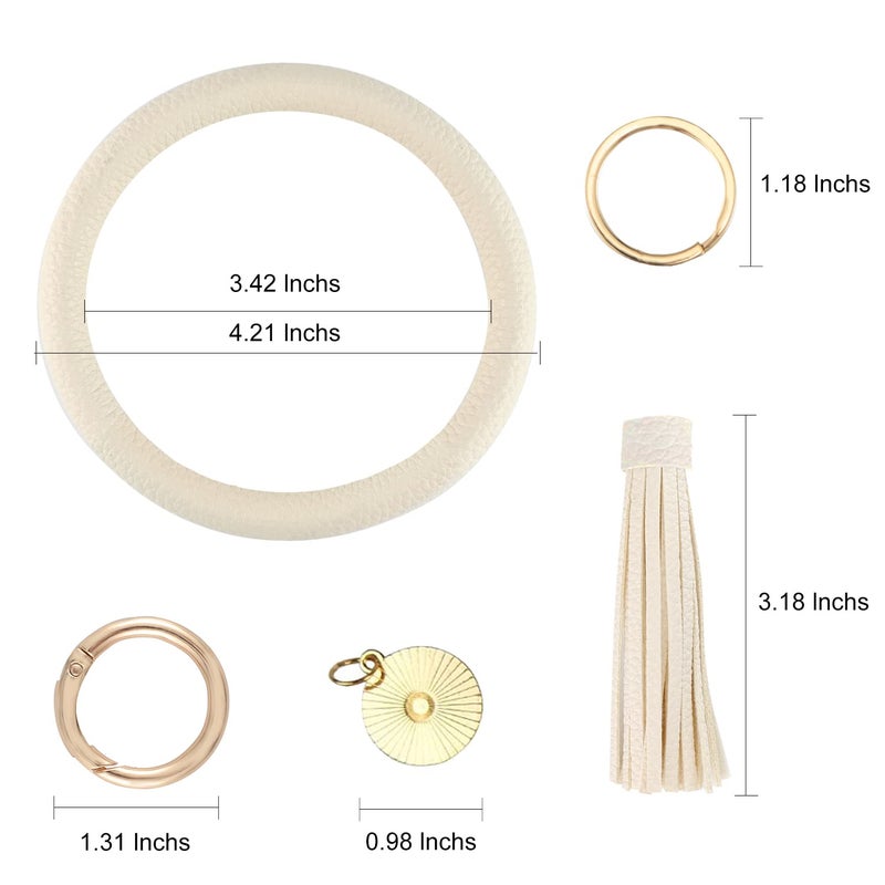 Weixiltc Large Circle Key Ring Leather Tassel Bracelet Holder Keychain Keyring For Women Girl (Beige) - Image 2